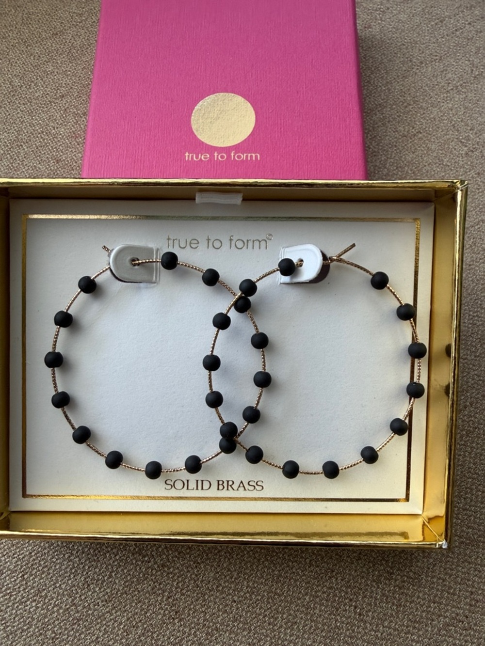 True to Form Black Beaded Hoop Earrings - Gold-Tone Solid Brass
